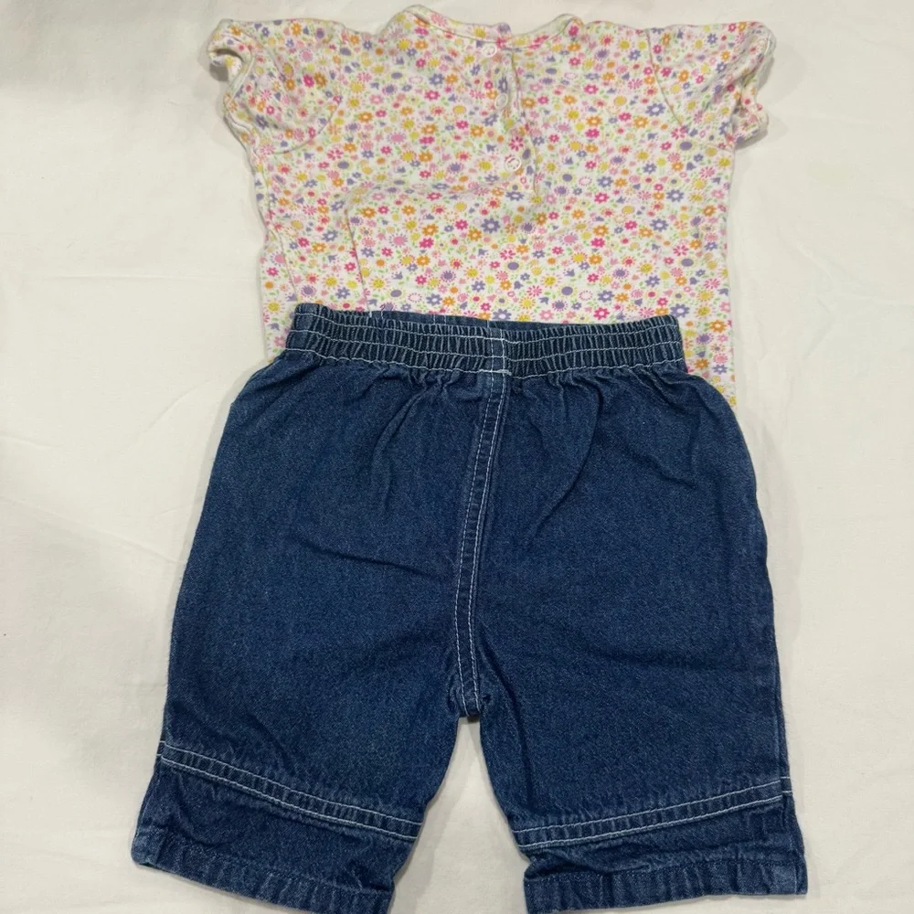 Y2K Happy Kids Floral Top and Denim Pants Set for Kids Size 6-9 Months